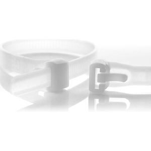 Hersluitbare Kabelbinders - 250 x 7,6mm - Trekkracht tot 22,2kg - 100 stuks - Transparant