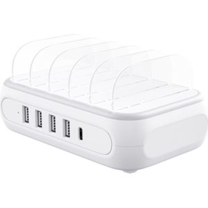 Orico 5-poorts USB-A en USB-C Oplaadstation voor Tablets en/of Smartphones - 50W - Wit