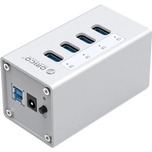 Orico USB-A Hub - 4x USB-A - Aan-uitschakelaar - Gevoed - USB 3.2 Gen 1 - 1 meter - Zilver