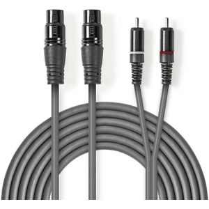 2x XLR 3-pin (v) - Stereo Tulp (m) Kabel - 3 meter - Antraciet
