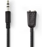 3,5mm (m) - 2x 3,5mm Stereo Jack (v) Splitter Adapter met 0,2 meter Kabel - Zwart