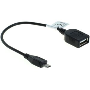 Micro USB-B (m) naar USB-A (v) OTG kabel - 0,15 meter - Zwart