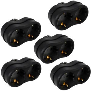 Wave - Horizontale Stopcontact Splitter - Randaarde - Zwart - 5-Pack