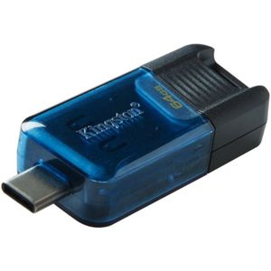 Kingston 64GB USB-C Stick - USB 3.2 Gen 1 - DataTraveler 80 - Zwart/Blauw