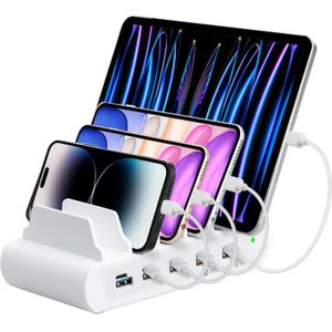 5-poorts USB-A en USB-C Oplaadstation voor Tablets en/of Smartphones - 150W - Wit