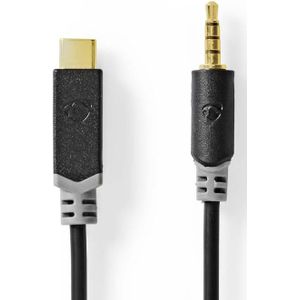 USB-C (m) naar 3.5mm Stereo Jack (m) Adapterkabel - Actief, Met DAC - Verguld - 1 meter - Zwart