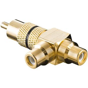 1x Tulp (m) - 2x Tulp (v) audio adapter/splitter - zwart / verguld (metaal)