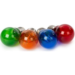 LED E27 Gloeilampen voor Prikkabel - G45 - 4 stuks - Rood, groen, blauw & oranje