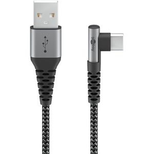 USB-A naar Haakse USB-C Kabel - USB 2.0 - 60W PD - Nylon sleeve - 1 meter - Space Grey