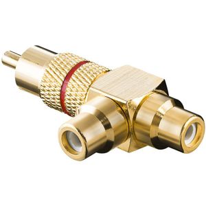 1x Tulp (m) - 2x Tulp (v) audio adapter/splitter - rood / verguld (metaal)