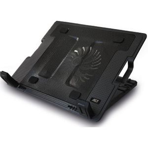 ACT Verstelbare Laptopstandaard - Tot 17 inch - met Koelventilator - 2-poorts USB Hub - Zwart/Blauw