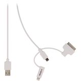 USB 2.0 - Micro USB + Lightning + 30-pins Dock Kabel 1m Wit