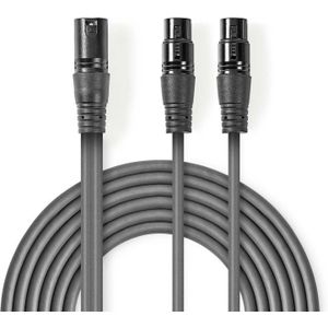 XLR 3-pin (m) - 2x XLR 3-pin (v) Microfoon- en Signaalkabel - Gebalanceerd - 1,5 meter - Antraciet