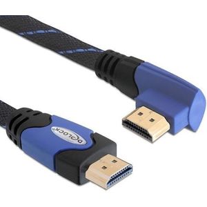 Delock HDMI 1.4 Kabel - 4K 30Hz - 1 kant haaks links - Verguld - 1 meter - Zwart/Blauw