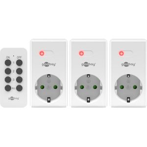 Doorvoerstekker set met Afstandbediening - Randaarde - Horizontaal Stopcontact - 3 stuks - Wit