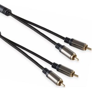 Stereo Tulp Kabel - Nylon Sleeve - Verguld - 2,5 meter - Zwart
