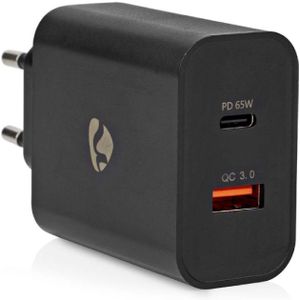 USB Thuislader Voedingsadapter 65W - USB-A en USB-C - PD en QC 3.0 - Zwart