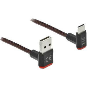 Delock USB-A naar USB-C Kabel - USB 2.0 - USB-A Haaks naar boven en onder - 0,2 meter - Zwart
