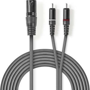 XLR 3-pin (m) - Stereo Tulp (m) Kabel - 1,5 meter - Antraciet