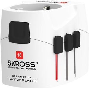 Skross Wereld Pro Light Reisadapter - Met 4x USB-A Oplaadpoort - Geaard - Wit
