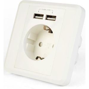 Inbouwstopcontact - Schuko + Dubbele USB-A Oplaadpoort - Wit
