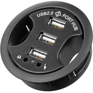 Goobay inbouw USB hub met 3 poorten en audio - USB2.0 - busgevoed / zwart - 1,5 meter