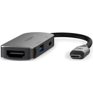 USB-C Hub - 1x USB-A, USB-C, HDMI 4K 30Hz - Power Delivery tot 100W - 0,1 meter - Grijs