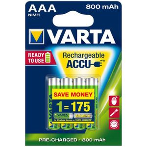 Varta AAA Alkaline Batterij - Oplaadbaar - 1,2V - 800mAh - 4 stuks