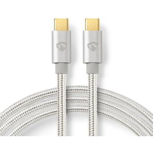 USB-C Kabel - USB 2.0 - Nylon sleeve - Verguld - 2 meter - Zilver