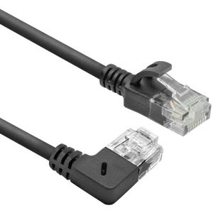 UTP CAT6A Slimline 10 Gigabit Netwerkkabel - 1 kant haaks naar rechts - CU - 2 meter - Zwart