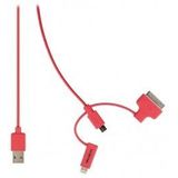 USB 2.0 - Micro USB + Lightning + 30-pins Dock Kabel 1m Rood