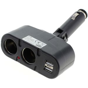 12-24V Sigarettenaansteker Splitter - 2-poorts - Met 2x USB oplaadpoort - Verstelbaar - Zwart