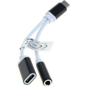 USB-C (m) naar 3,5mm Stereo Jack (v) en USB-C laadpoort - 0,15 meter - Wit