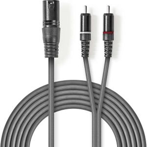 XLR 3-pin (m) - Stereo Tulp (m) Kabel - 3 meter - Antraciet