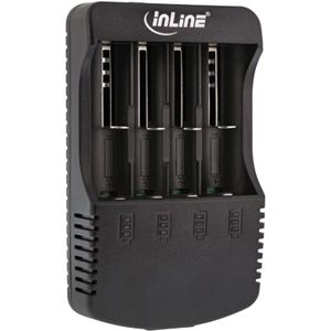InLine Batterij Oplader voor Li-Ion, Ni-Mh en Ni-CD Batterijen - Met Powerbank Functie - Zwart