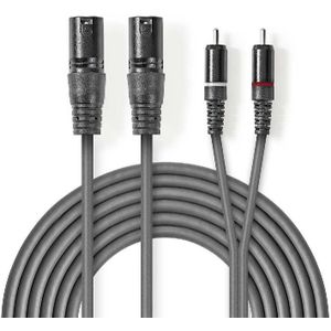 2x XLR 3-pin (m) - Stereo Tulp (m) Kabel - 1,5 meter - Antraciet