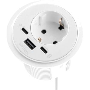 Power Spot - 1x Schuko - 1x USB-A & USB-C oplaadpoort en USB-C data - 60mm - 1,7 meter - Wit