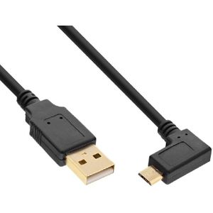USB-A (m) - Micro USB-B (m) Haaks Rechts - USB 2.0 - 1 meter - Verguld - Zwart