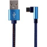 USB-A naar Haakse USB-C Kabel - USB 2.0 - Nylon sleeve - 1 meter - Blauw