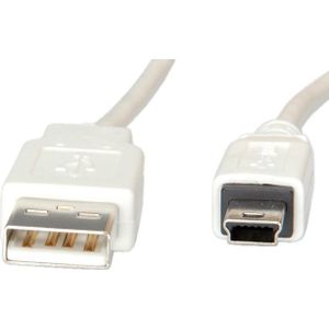 USB 2.0 kabel USB A - USB mini B 5 pins 0,8m Wit