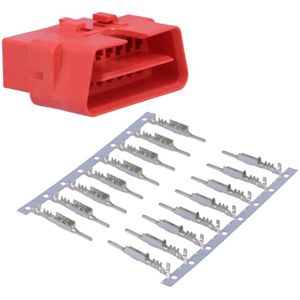 OBD2 Connector - 16-pins - Inclusief 16 Mannelijke Pinnen - Rood