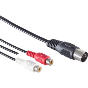 Stereo Tulp (v) - 5-pin DIN (m) Kabel - Met aardedraad - 0,2 meter - Zwart