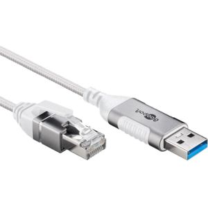 USB-A (m) naar RJ45 (m) Slimline Gigabit Ethernet Kabel - Nylon Sleeve - 10 meter - Wit
