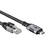 USB-C (m) naar RJ45 (m) Gigabit Ethernet Kabel - Nylon Sleeve - 5 meter - Zwart/Grijs