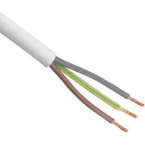 Flexibele (H05VV-F) stroomkabel wit 3 x 1,5mm2 per meter