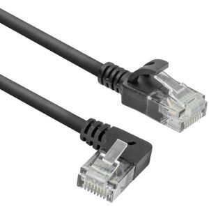 UTP CAT6A Slimline 10 Gigabit Netwerkkabel - 1 kant haaks naar links - CU - 1 meter - Zwart
