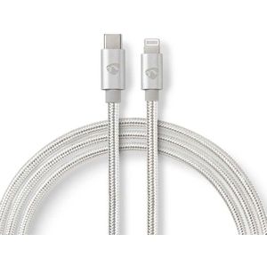 USB-C naar Lightning Kabel - MFI - Nylon sleeve - Premium - 1 meter - Zilver