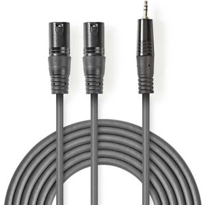 2x XLR 3-pin (m) - 3,5mm Stereo Jack (m) Kabel - 3 meter - Antraciet