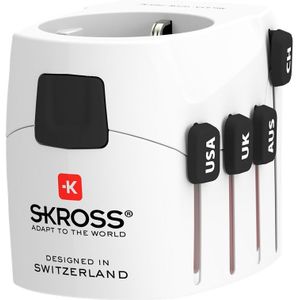 Skross Wereld naar Europa Reisadapter - Met opzetstuk en USB-A Oplaadpoort - Geaard - Wit