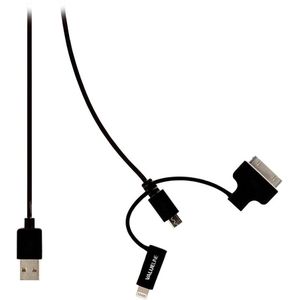 USB 2.0 - Micro USB + Lightning + 30-pins Dock Kabel 1m Zwart
